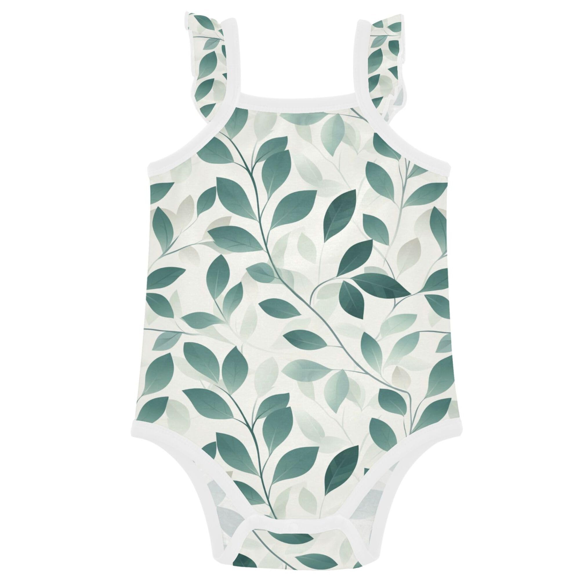 Wudan Retro Leaves Baby Girl Bodysuit Cotton Button Down Baby Undershirts Toddler Romper 3M