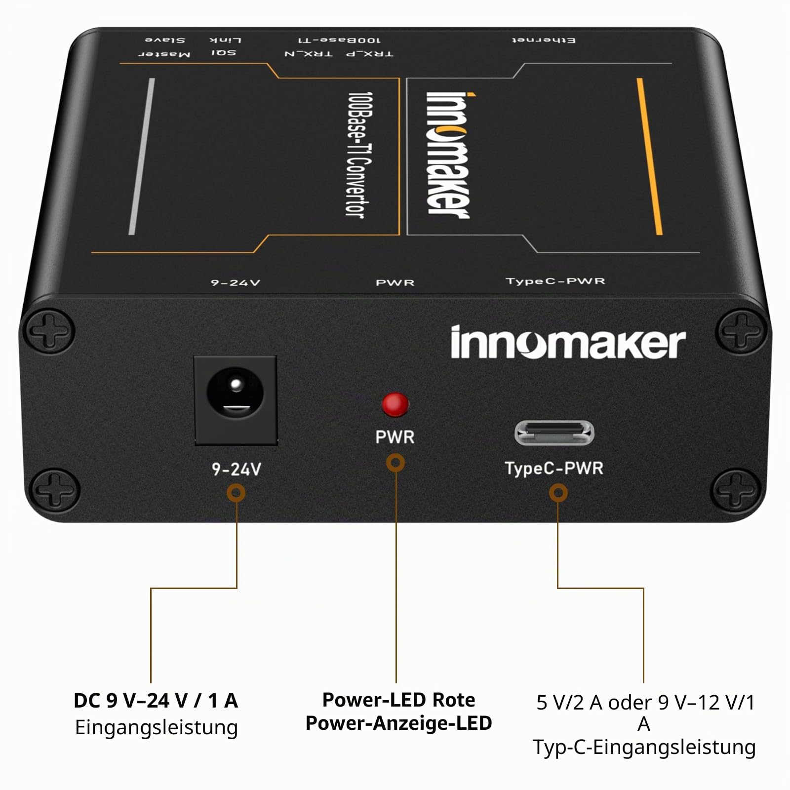 innomaker 100BASE Ethernet Media Converter Gerät 2-Draht Ethernet 100BASE-T1 zu Fast 100BASE-TX Automobil IEEE Konform mit 100Mbit/s Vollduplex Übertragung