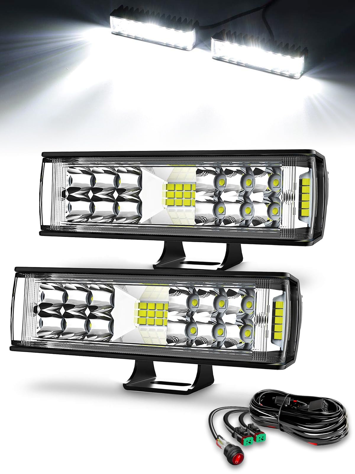 Northyun LED 作業灯 広角 LEDライトバー 60W 7インチ 三面発光 ケーブル付き 170°広角照明 5500lm IP68防水 12V/24V兼用爆光 ホワイト 耐衝撃 2個セット
