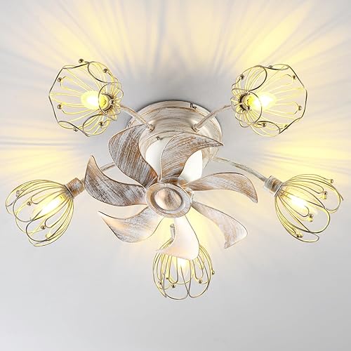 Ventiladores de techo de araña con luces, ventilador de techo oscilante y cuchillas reversibles, ventiladores de techo de estilo rústico retro