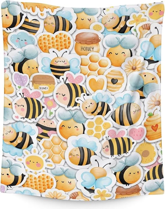 Bee Blanket Gifts, 30"x40" Cute Bee Print Throw for Women Girls, Soft Cozy Warm Flannel for Sofa Bed