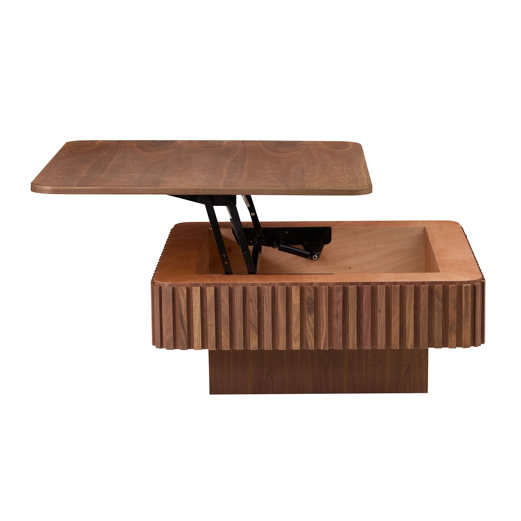 35.43 Inch Modern Handcraft Drum Coffee Table Square Lift Top with Hidden Storage Walnut MDF Pedestal Base for Living Room Bedroom Easy Assembly