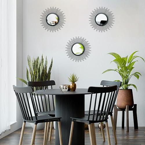 Miniatura 4 de Cityelf Juego de 3 espejos decorativos de metal con forma de explosión de sol para pared, juegos de espejos pequeños, decoración de espejo colgante,