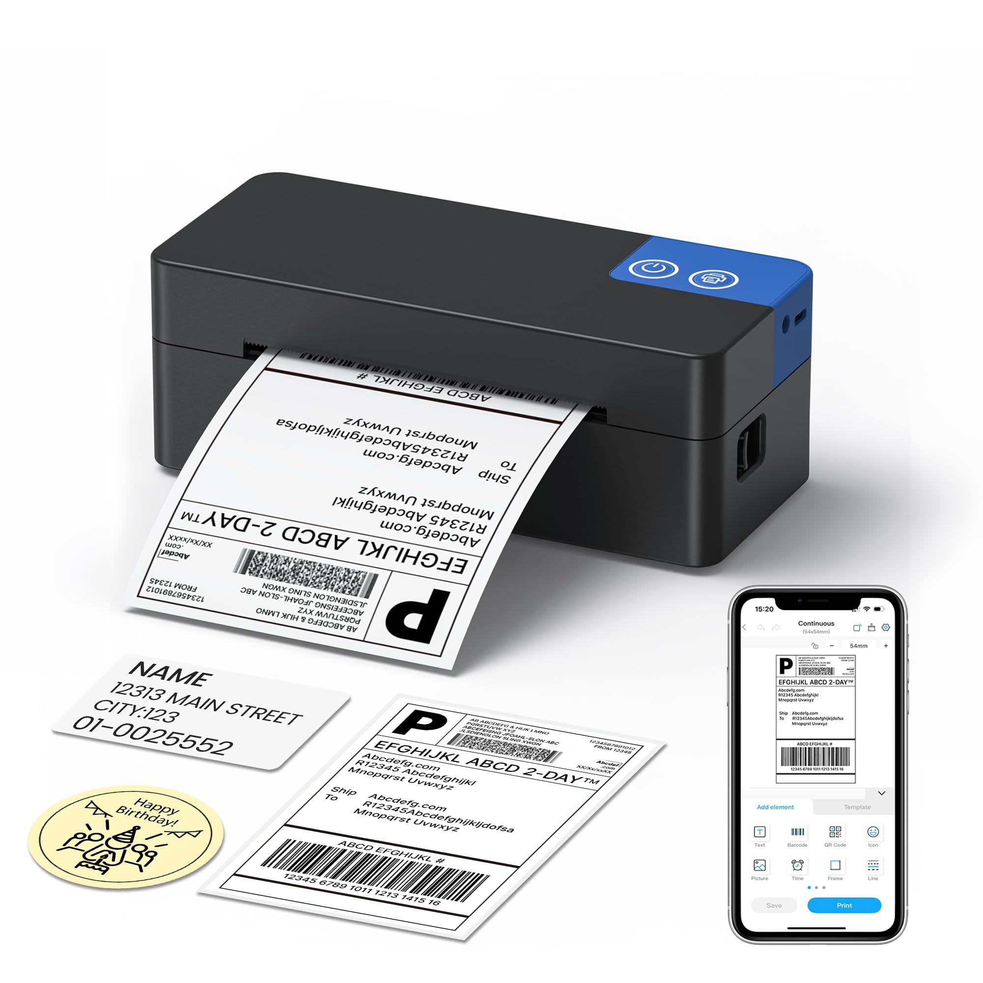 ETIKEZ Bluetooth 4x6 Thermal Shipping Label Printer for Parcels, Black