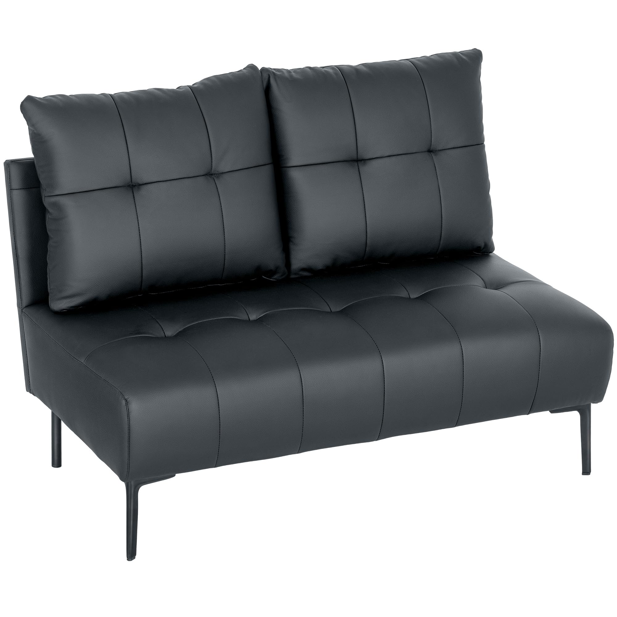 HOMCOM Divano 2 Posti Compatto in Finta Pelle, Divano Moderno Trapuntato a Bottoni con Imbottitura Spessa e Gambe in Legno, Divanetto Senza Braccioli per Salotto e Studio, 115x73x83 cm, Nero