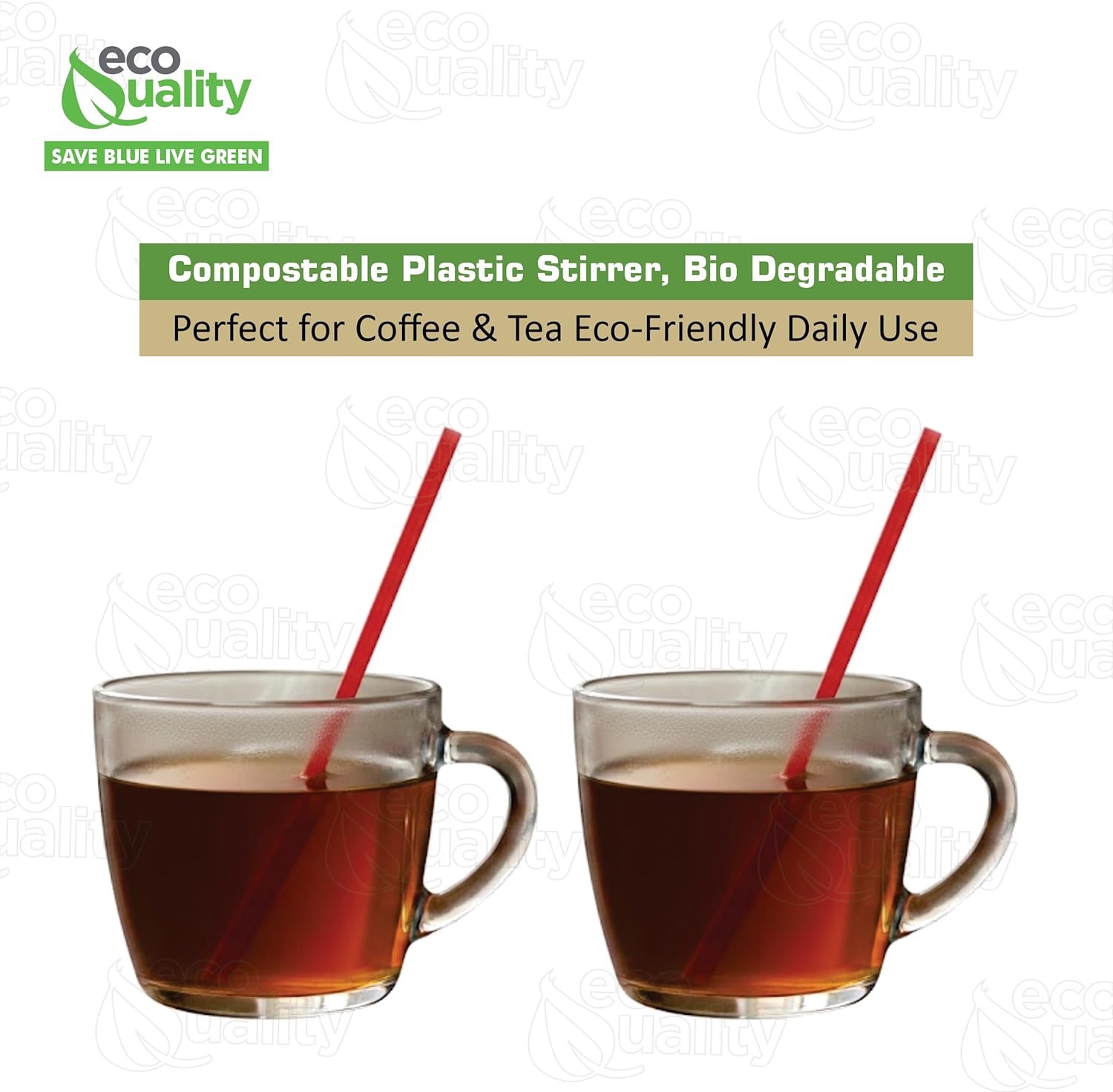 [8000 PACK] 8 Inch Compostable Plastic Stirrer, Bio Degradable, Eco Friendly, Sip Stirrer, Bar Stirrer, Sip Straw, For Coffee, Cocktail, Latte and Tea - 8 Inches, 1000/Box, Red