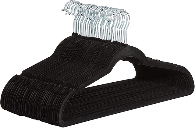 Amazon Basics Slim Velvet Non-Slip Suit Hangers - Pack of 30, Black