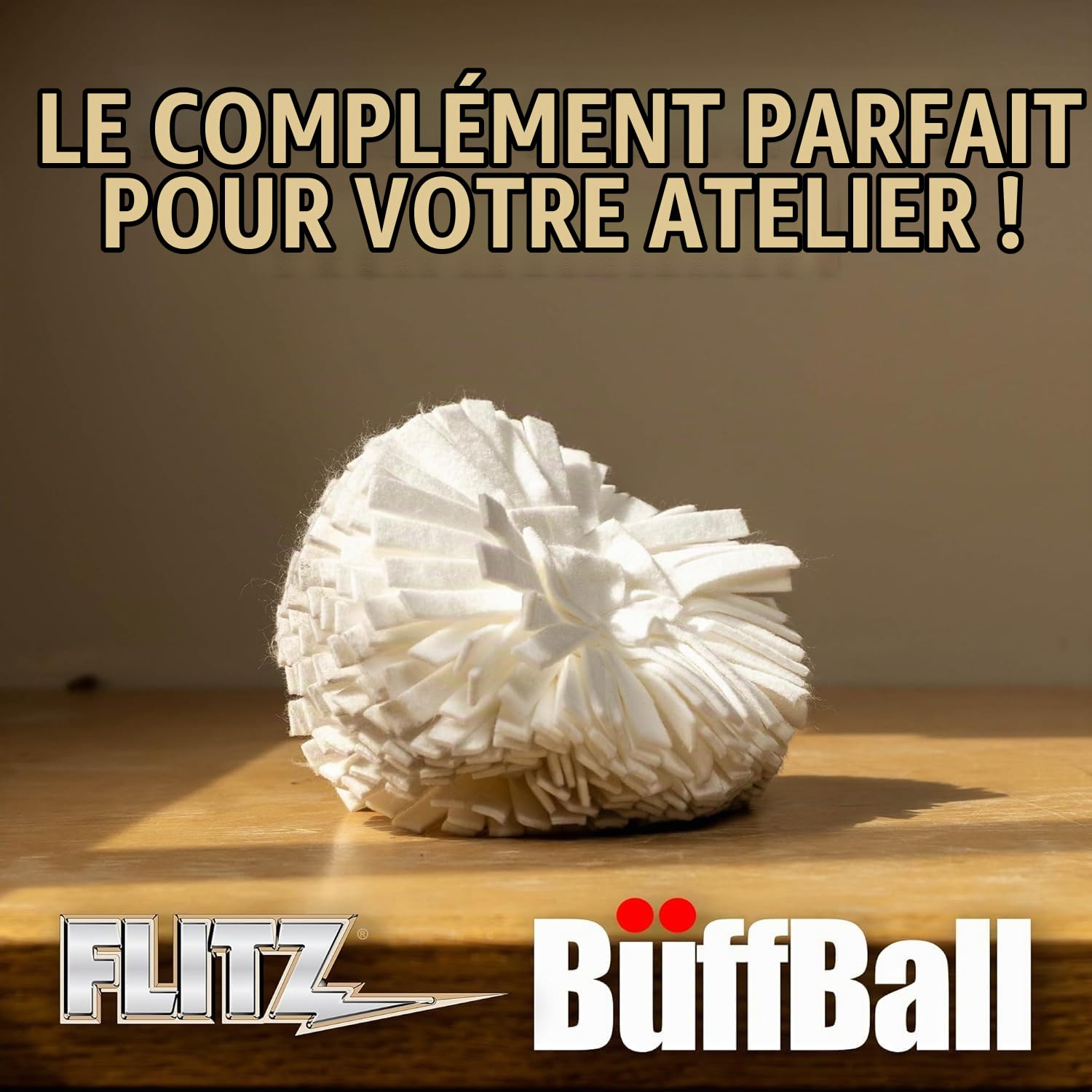 Flitz Boule de polissage avec pâte de polissage métallique de 50 g – Fixation de polisseuse de perceuse de 12,7 cm pour toute perceuse de 0,9 cm – Auto-refroidissante, lavable pour polir, faire