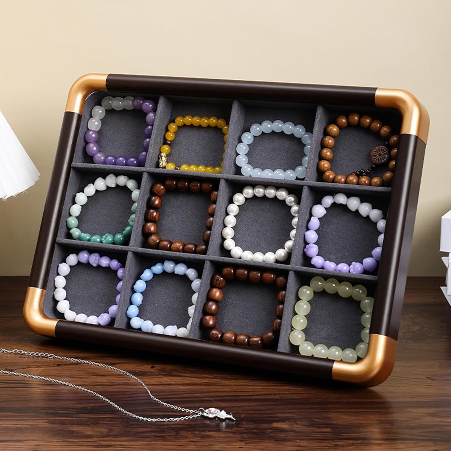 Walnut Wood Jewelry Holder Elegant Showcase Stand for Accessories Display Tray for Rings Earrings Bracelets Necklaces