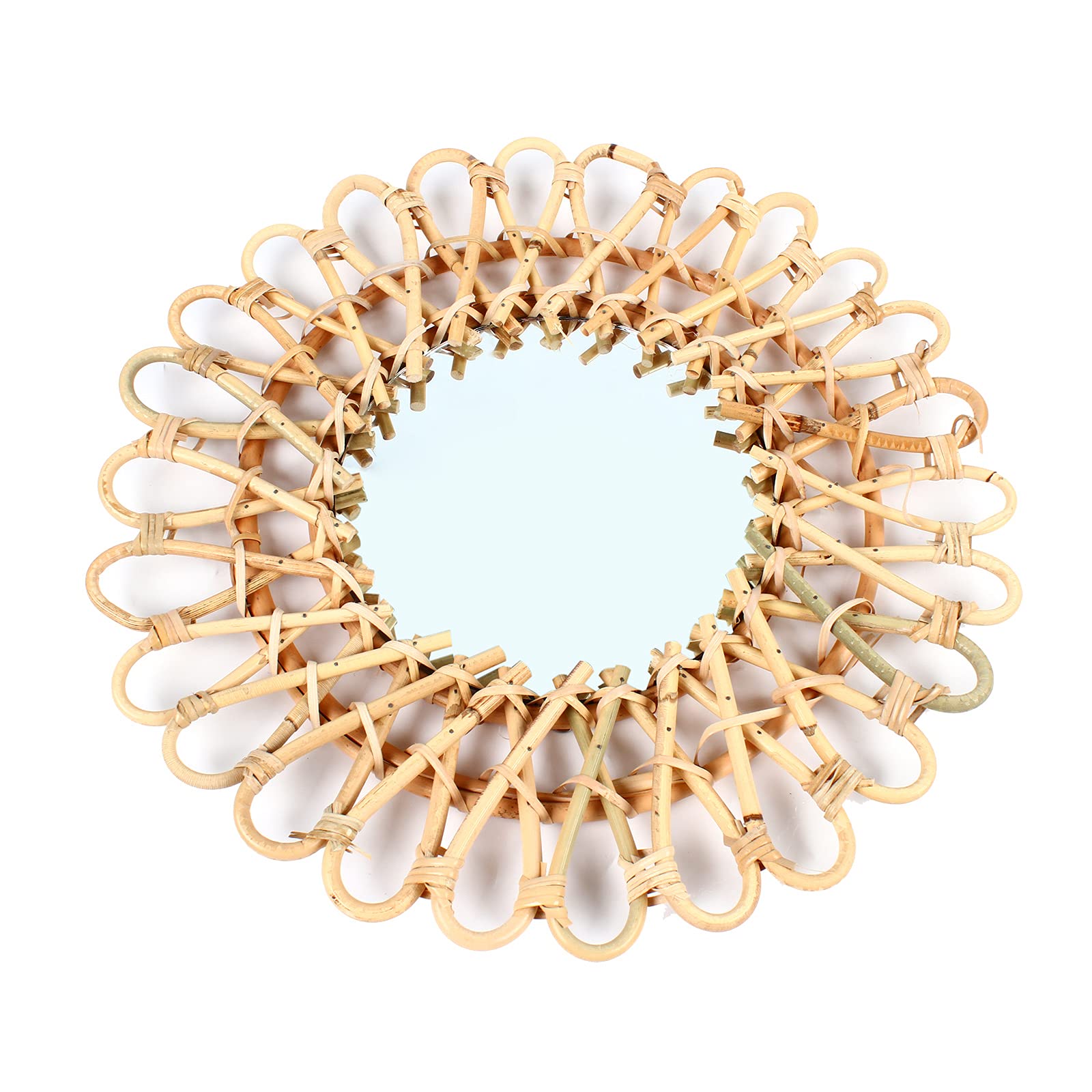 Espejo de pared redondo de ratán, 40 cm, estilo bohemio, escandinavo, decorativo, para salón, pasillo, baño, incluye kit de montaje