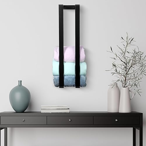 RELODECOR Estante de pared para mantas estante flotante para sala de estar y dormitorio, soporte rústico para mantas montado en la pared,