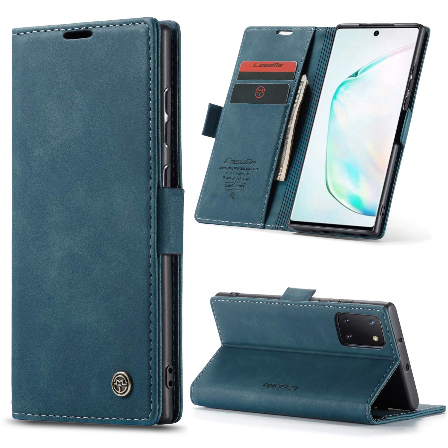 Bpowe Galaxy Note 10 Lite (2020) Leather Wallet Case - Classic Design With Card Slot and Magnetic Closure for Samsung Galaxy A81/M60S (Blue)