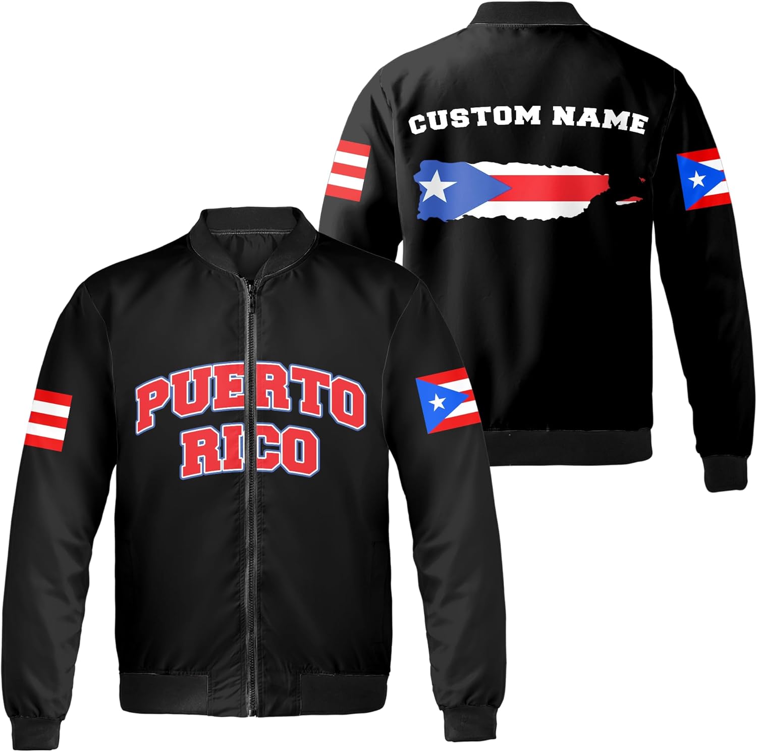 ThuhaTree Store Personalized Name & Number Sports Puerto Rico AOP Casual Bomber S-5XL, puerto rico bomber jacket