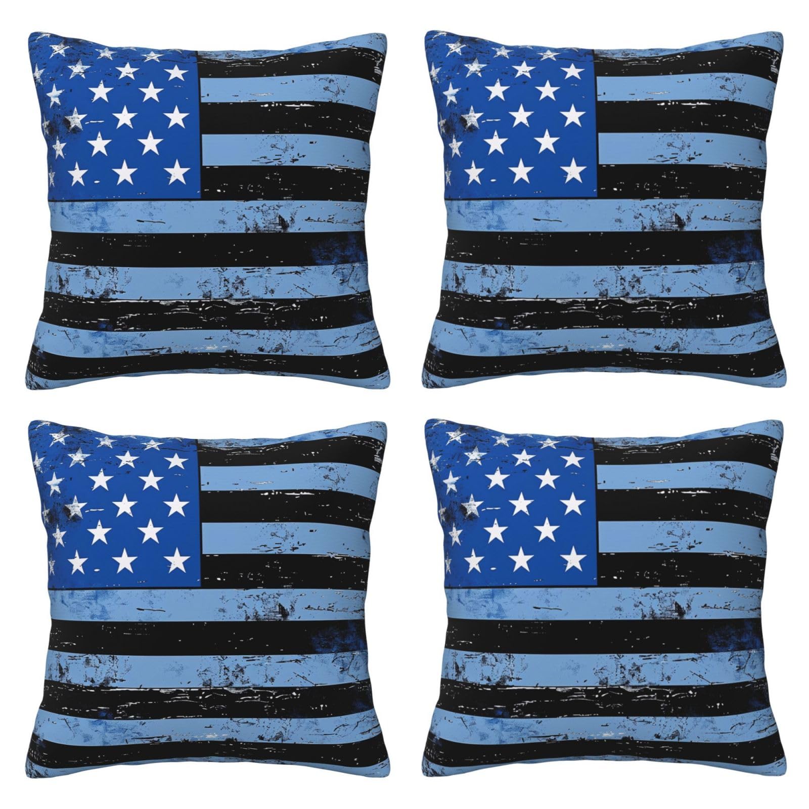 Retro Blue Thin Line Usa Flag Throw Pillow Cases 4 Pack Square Pillowcases Super Soft Pillow Protectors With Zipper for Couch Livingroom Sofa Bed Office Car,30x30 CM