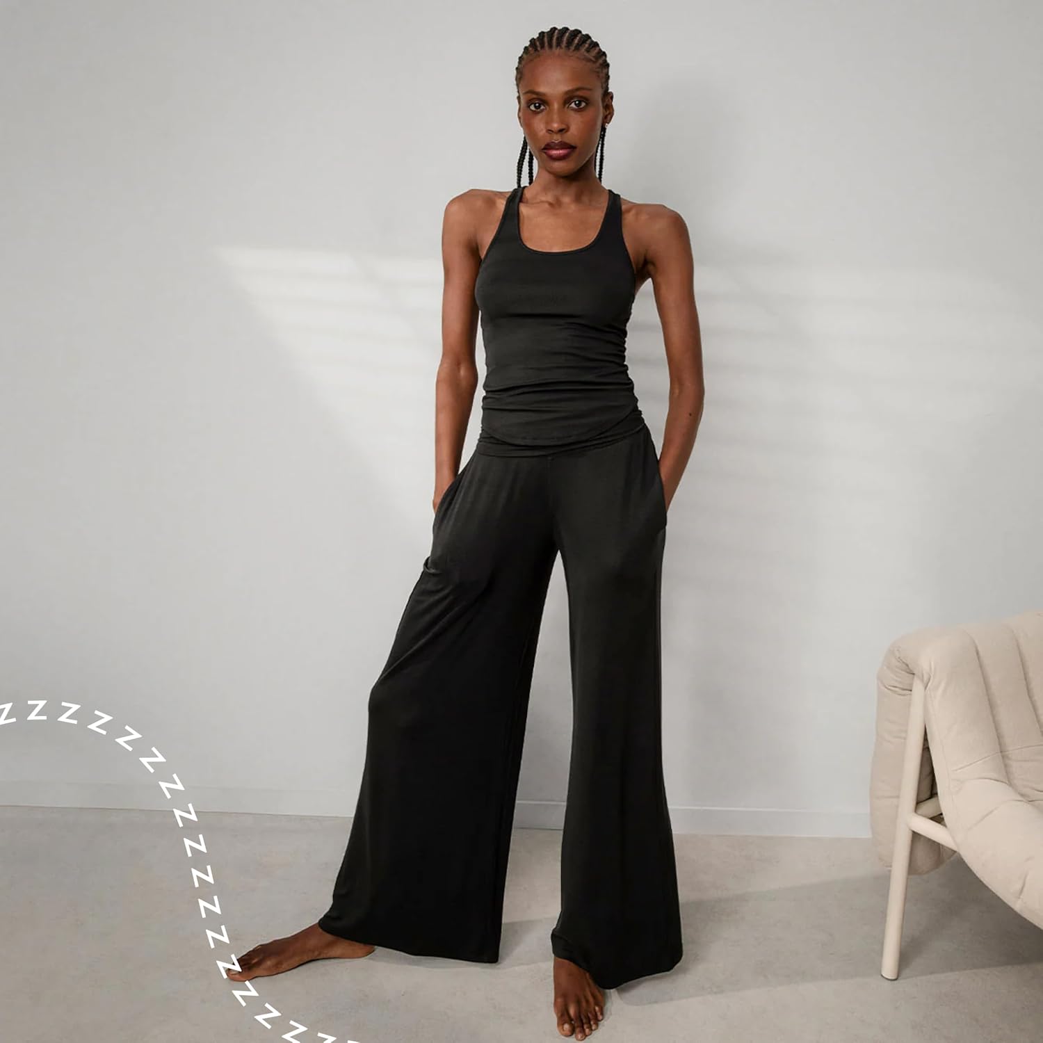 Soft Modal Fold Over Lounge Pants for Women – Wide Leg Yoga Sleep Pants with Pull-On Waistband – Multiple Color Options