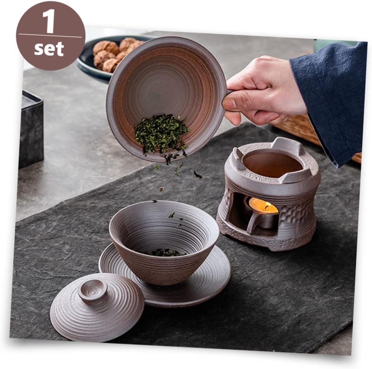 1set Stylish Tea Pot Warmer Candle Stand Ceramic Teapot Warmer Tea Stove Holder for Decorative