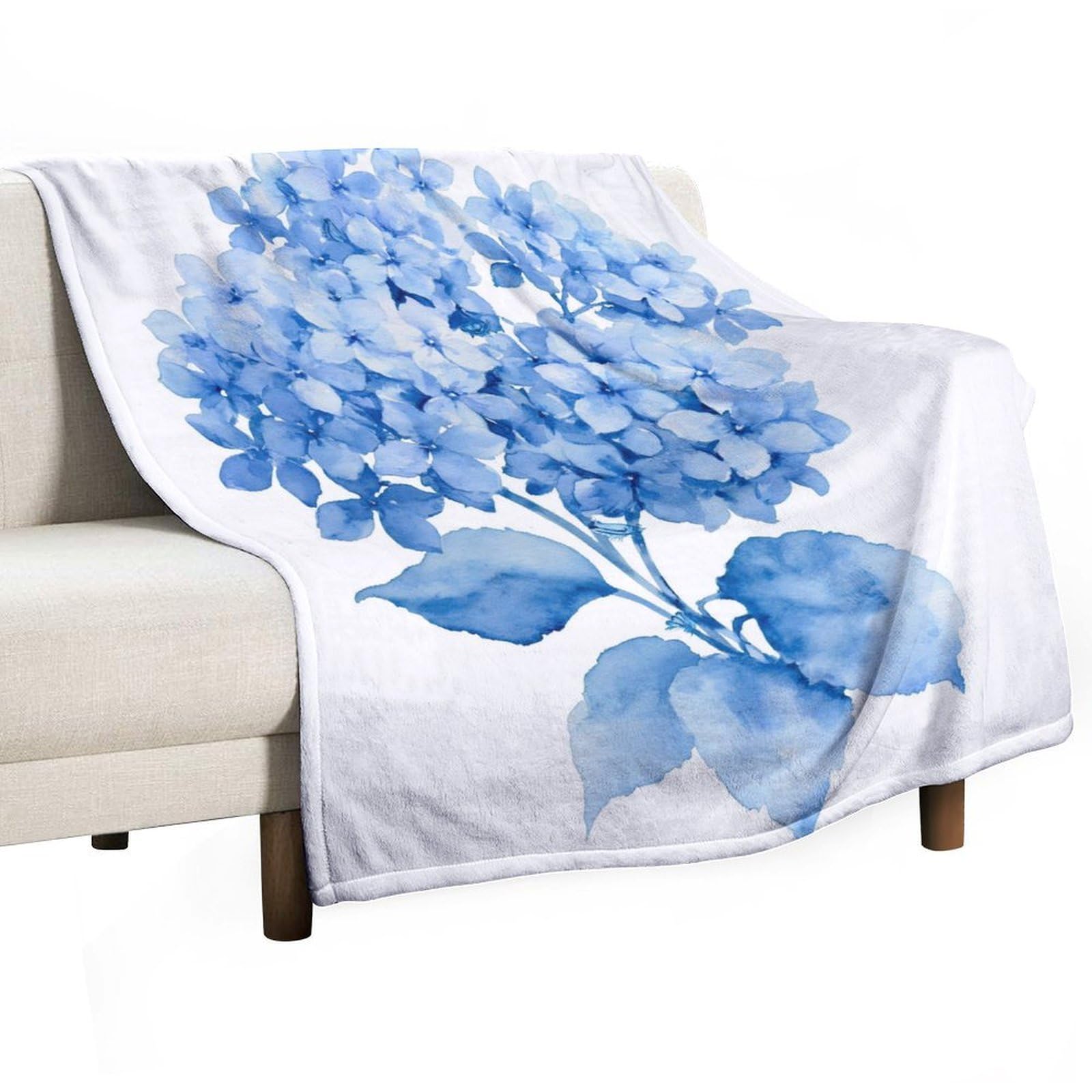 Jubonexis Light Blue Hydrangea Watercolor Flower Anti Pilling Throw Blankets Cozy Durable Blanket for Bedroom Living Rooms Couch Sofa Bed 130x150cm(50x60in)