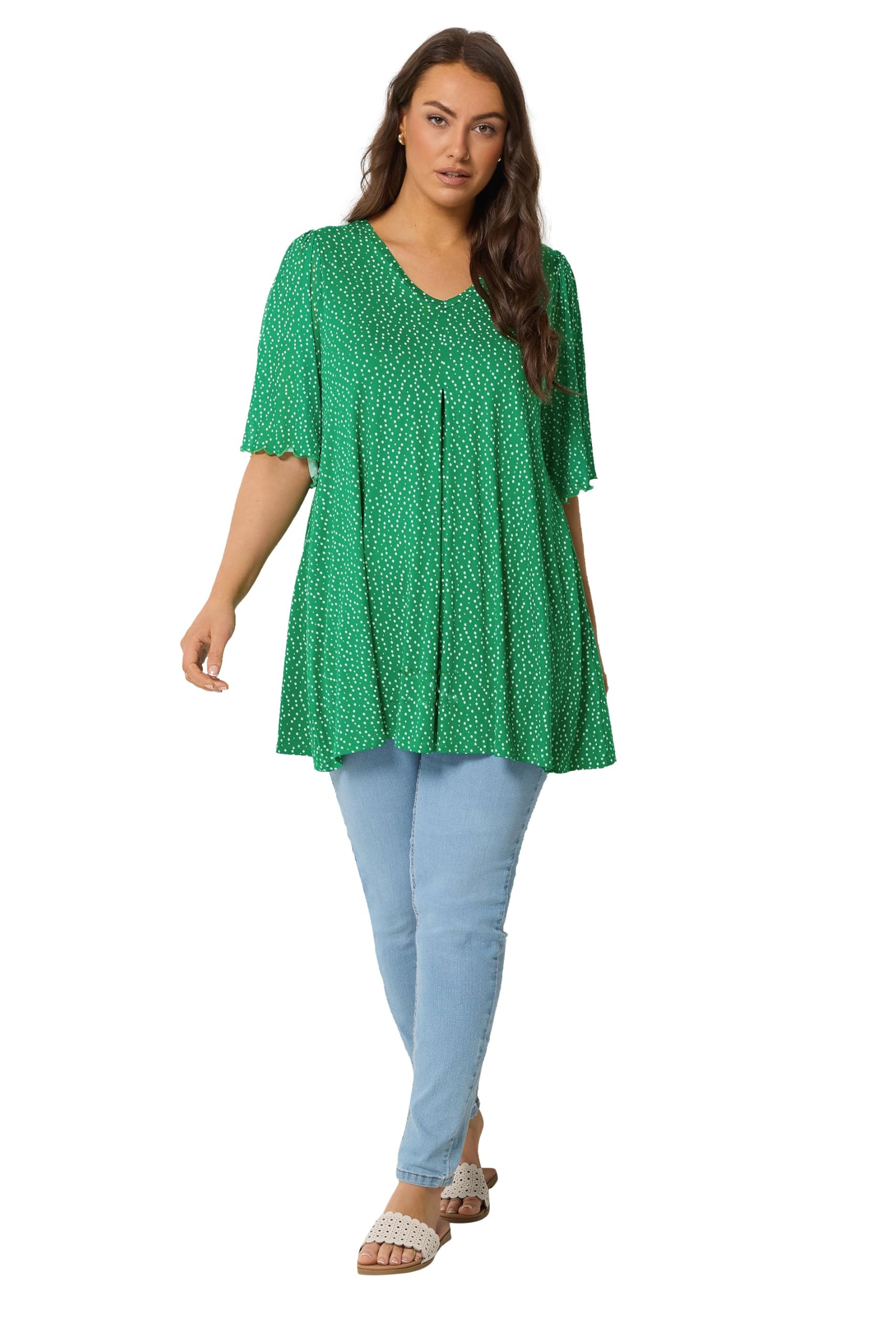 Yours Women's Green Curve Polka Dot Pleat Front Top - Plus Size Curve