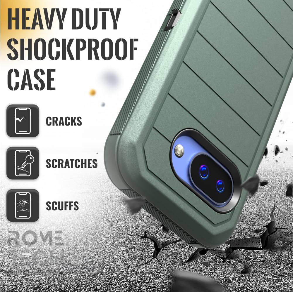 For Google Pixel 9A Case With [3-Pack] Tempered Glass Screen Protector, Belt Clip & Ring Holder– Rotating Stand, Kickstand, Camera Slide Cover TPU PC Shockproof (Navy Blue