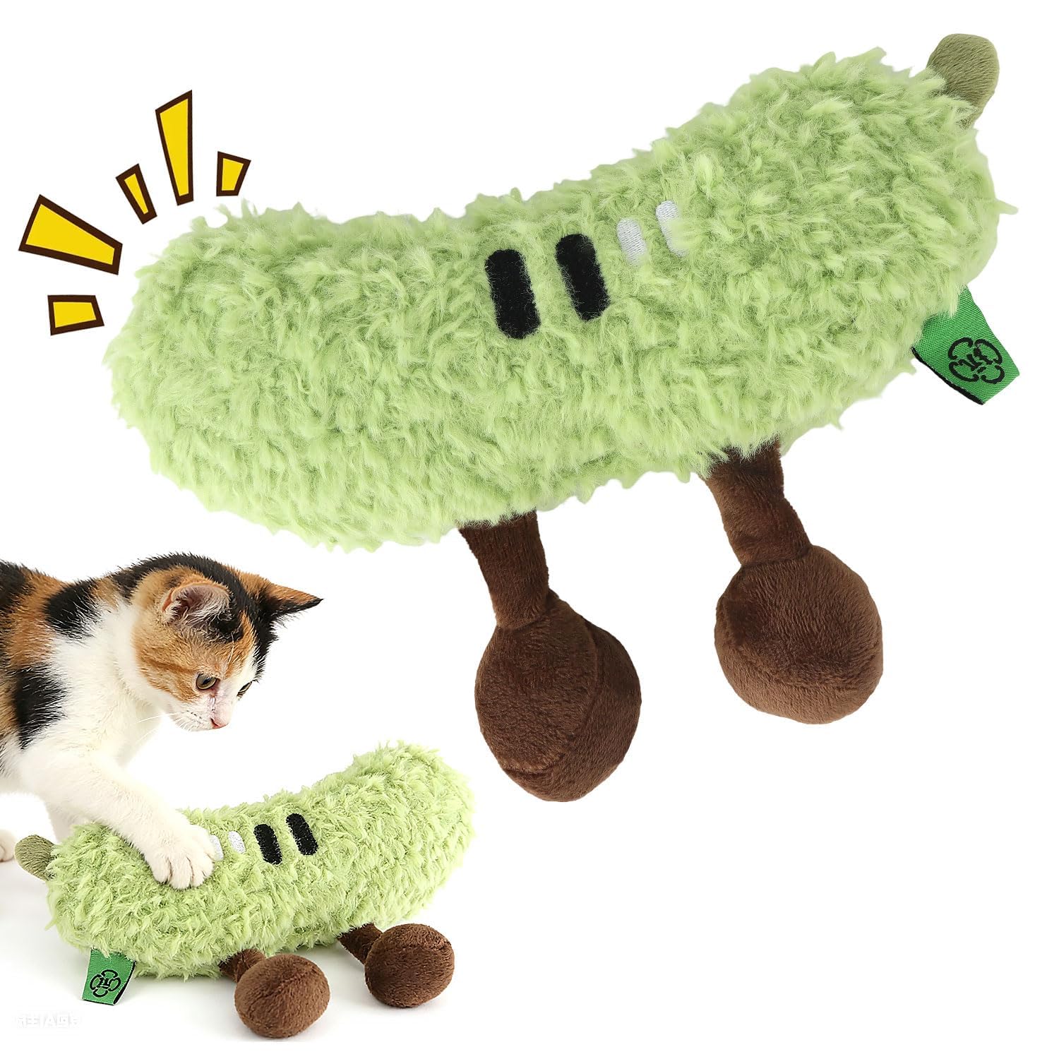 MOTIBACK Catnip Toys for Indoor Cats, Plush Cucumber Cat Chew Toy with Crinkle Sound, Anti Boredom Kitten Teething Toy, Green
