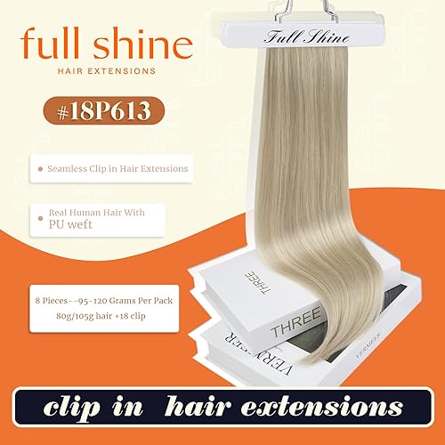 Miniatura 2 de Full Shine - Extensiones de cabello humano Remy con clip, color negro apagado ombré con rubio caramelo, 3 unidades, balayage, raíces negras, 2.12