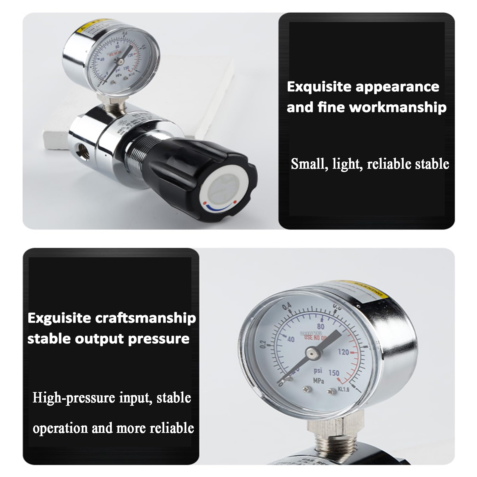 Regulador de gas, regulador de línea de dos etapas, presión de entrada 2,5 MPa, manómetro de 1,6 KL, interfaz de cilindro G5/8, rosca interna NPT1/4, adecuado para hidrógeno y oxígeno