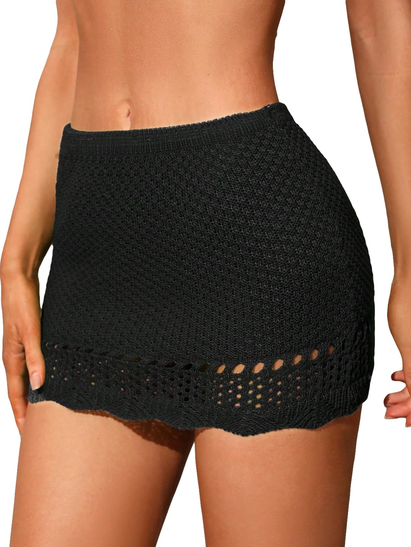 Milumia Women's Crochet Beach Mini Skirt Knit Scallop Hem Cut Out Bikini Swimsuit Cover Up Skirts