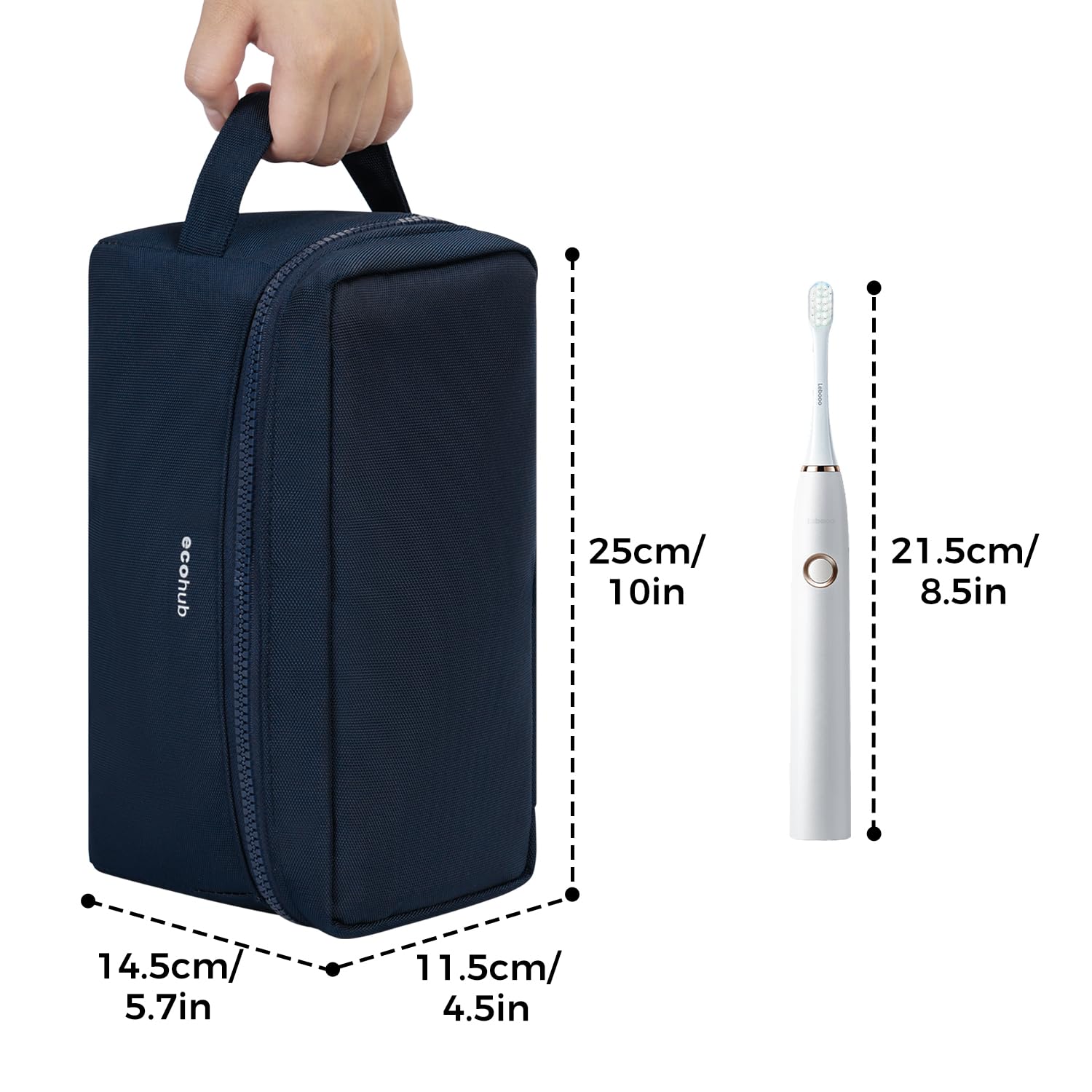ECOHUB Borsa da Toilette da Viaggio Donna, Borsa da Barba per Uomo, Trousse de Toilette con Separazione Asciutto-Bagnato, Organizzatore di articoli da Toeletta, Brevetto Pendente(Blu scuro)