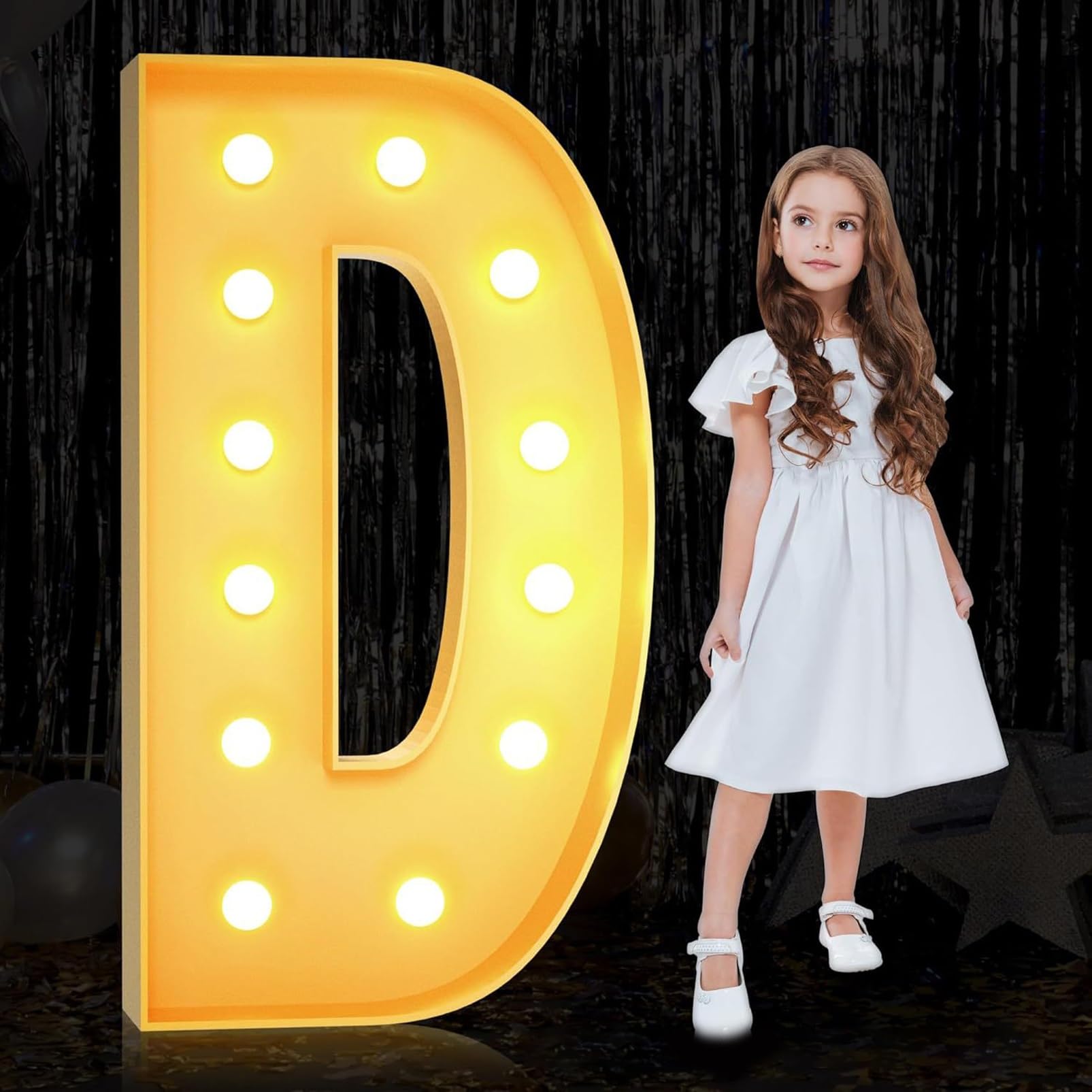 LED Marquee Letter Lights 3ft/4ft Large Marquee Light up Letters Pre-Cut Thick Foam Board Mosaic Numbers Kit with Light Bulbs for Wedding Party Home Bar Decor ( Color : Letter D , Size : 70cm/2.3FT )