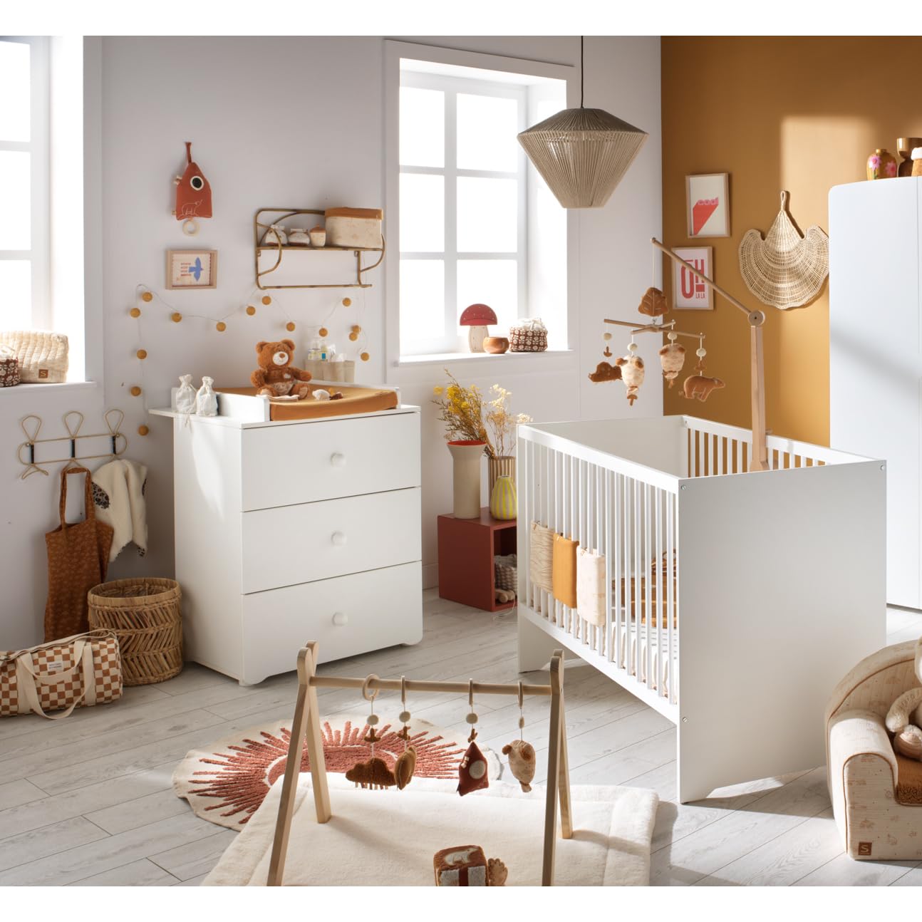 Baby Price - Cómoda y cambiador de 3 cajones, diseño básico con tiradores en forma de bola, color blanco blanco