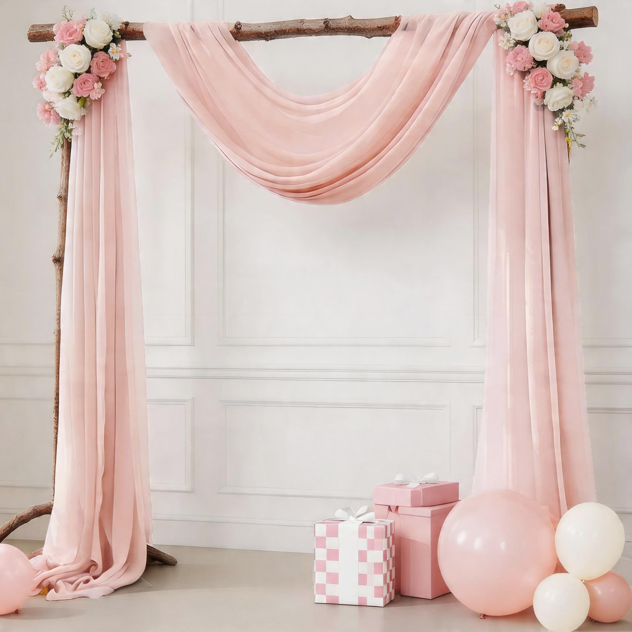 Blush Wedding Arch Draping Fabric 29" X 20FT Chiffon Fabric Sheer Drapes for Wedding Ceremony Arbor Engagement Party Bridal Shower Decoration | Blush Backdrop Fabric 2 Panels