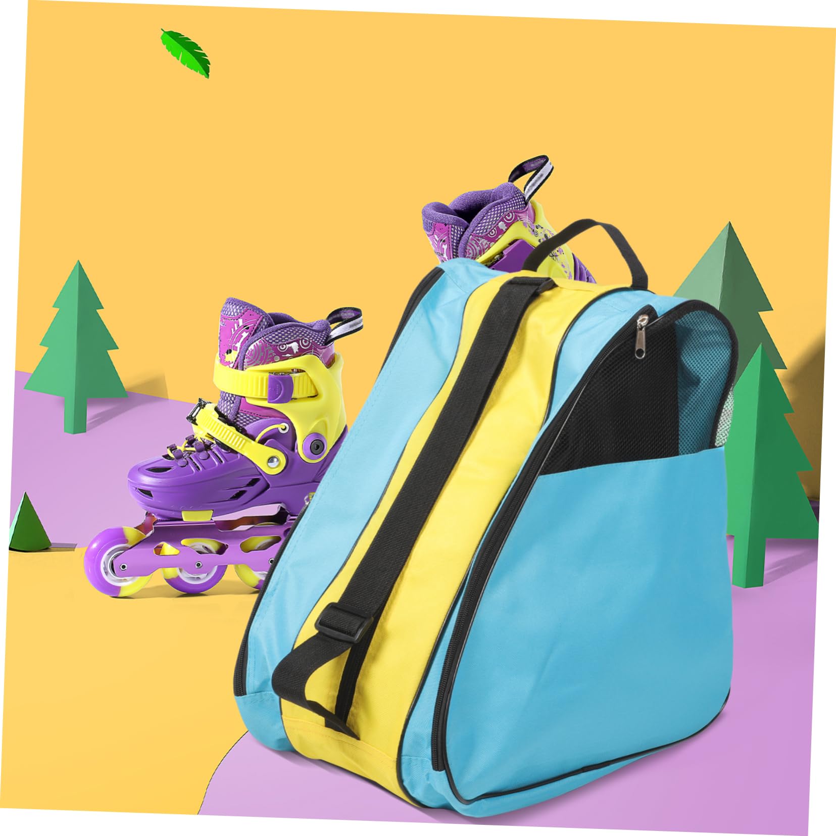 UPKOCH Borsa Porta Pattini a Rotelle Zip, Zaino per Scarpe da Pattinaggio | Nylon, Blu e Giallo, Rete Parziale, Tracolla Singola, per Conservazione e Trasporto