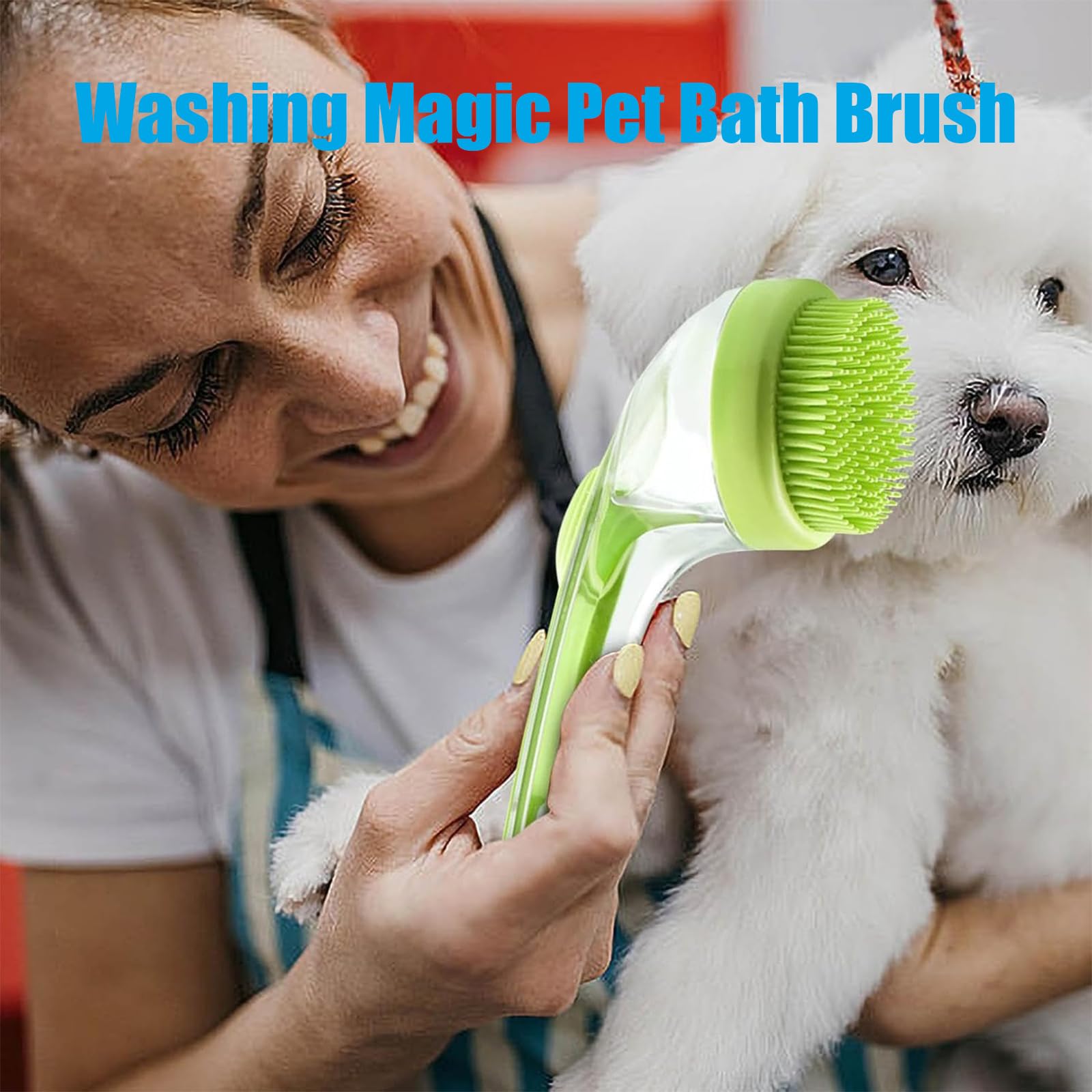 Spazzola da bagno per animali domestici 2 in 1, strumento di lavaggio per cani e gatti con dispenser di sapone, adatta per animali domestici a pelo lungo, pelo corto, morbido e ispido