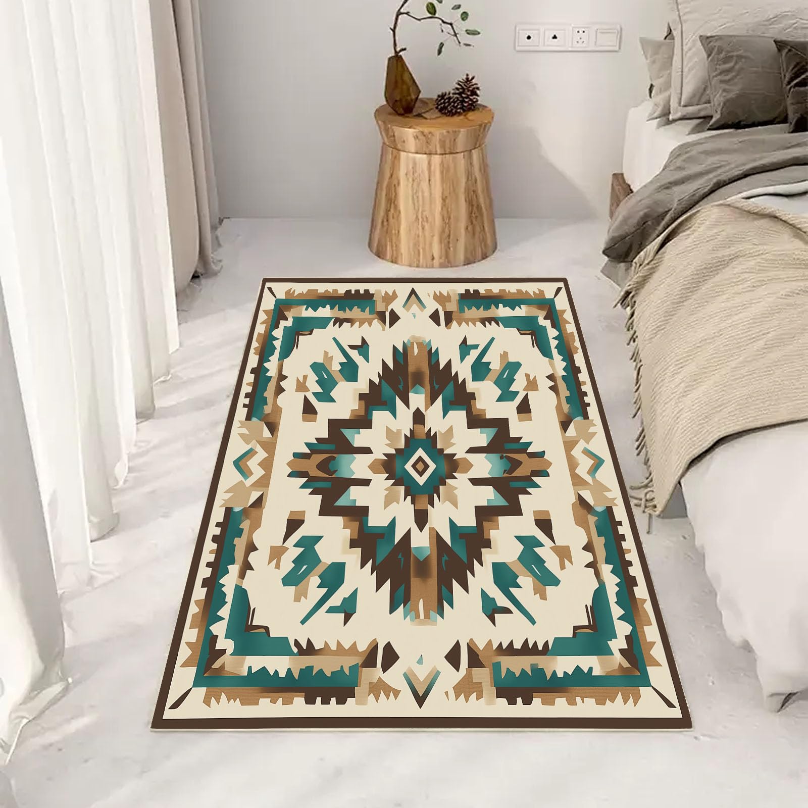 Tapis de chambre géométrique style ethnique au tissage haut de gamme