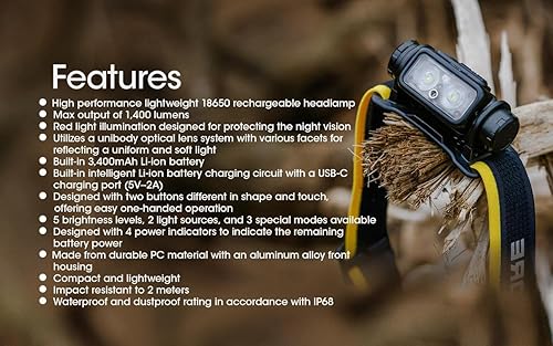 Miniatura 9 de Kit de campamento Nitecore NU43 Linterna frontal recargable ligera de 1000 lúmenes con linterna de camping recargable LR40 y cable de carga USB-C