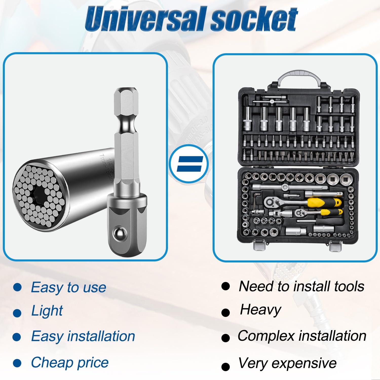 Chiave a bussola universale, Chiave Universale, 7-19 mm, multifunzione, adattatore per trapano, utensili per riparazioni, regali per uomini