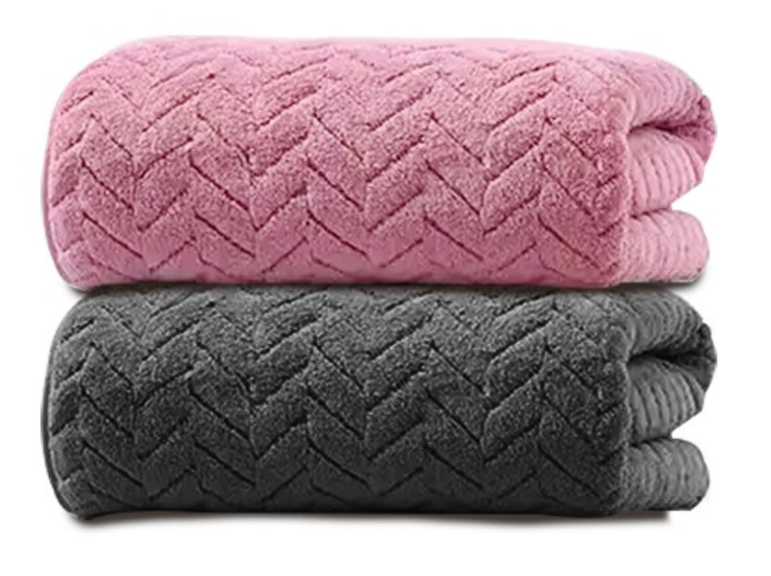 Microfiber Towels for Bath Large Size-Super Soft Coral Fleece Bathing Towel with Hook Quick Dry Super Absorbent-Bath Towel for Men and Women-70x140 cm 350 GSM (Grey/Pink, Pack of 2)