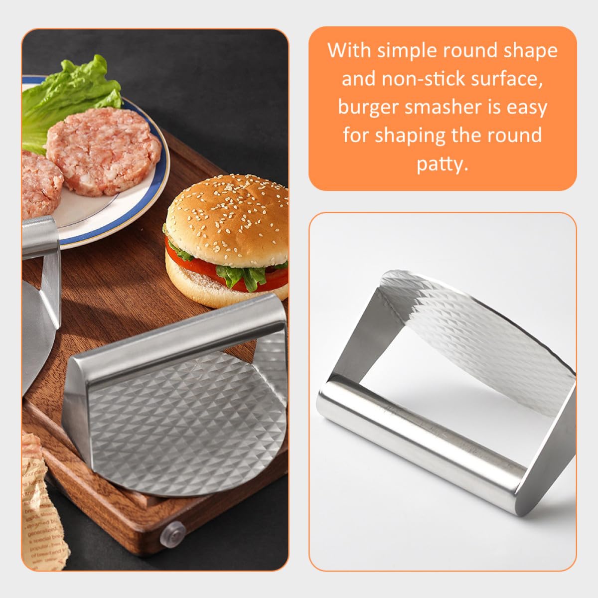 Alasum Pressa per Hamburger Rotonda in Acciaio Inox 304, Stampo Schiaccia Hamburger Domestico Rivestimento Antiaderente, Utensile da Cucina Compatto per Preparazione Burger Barbecue