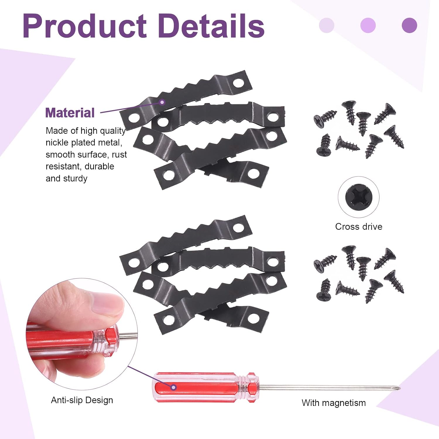 Swpeet 600Pcs Sawtooth Picture Frame Hanging Hangers Double Hole with Screws and Screwdriver, for Home Decoration Creative Picture Frame Hanging (Black)