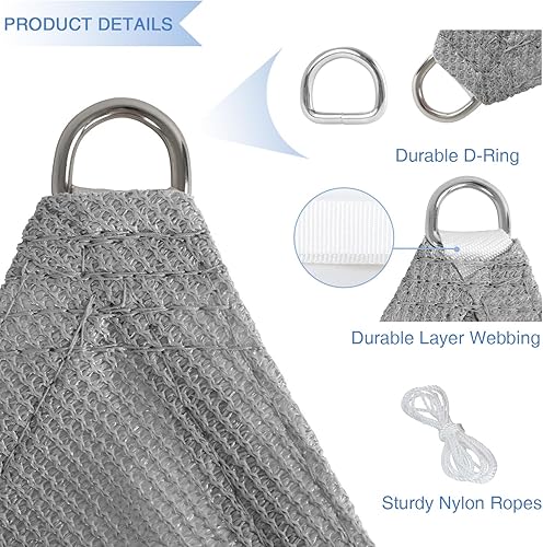 Miniatura 4 de E&K Toldo parasol triangular de 6 x 6 x 6 pies, bloquea los rayos UV, para patio, jardín, al aire libre (gris claro)