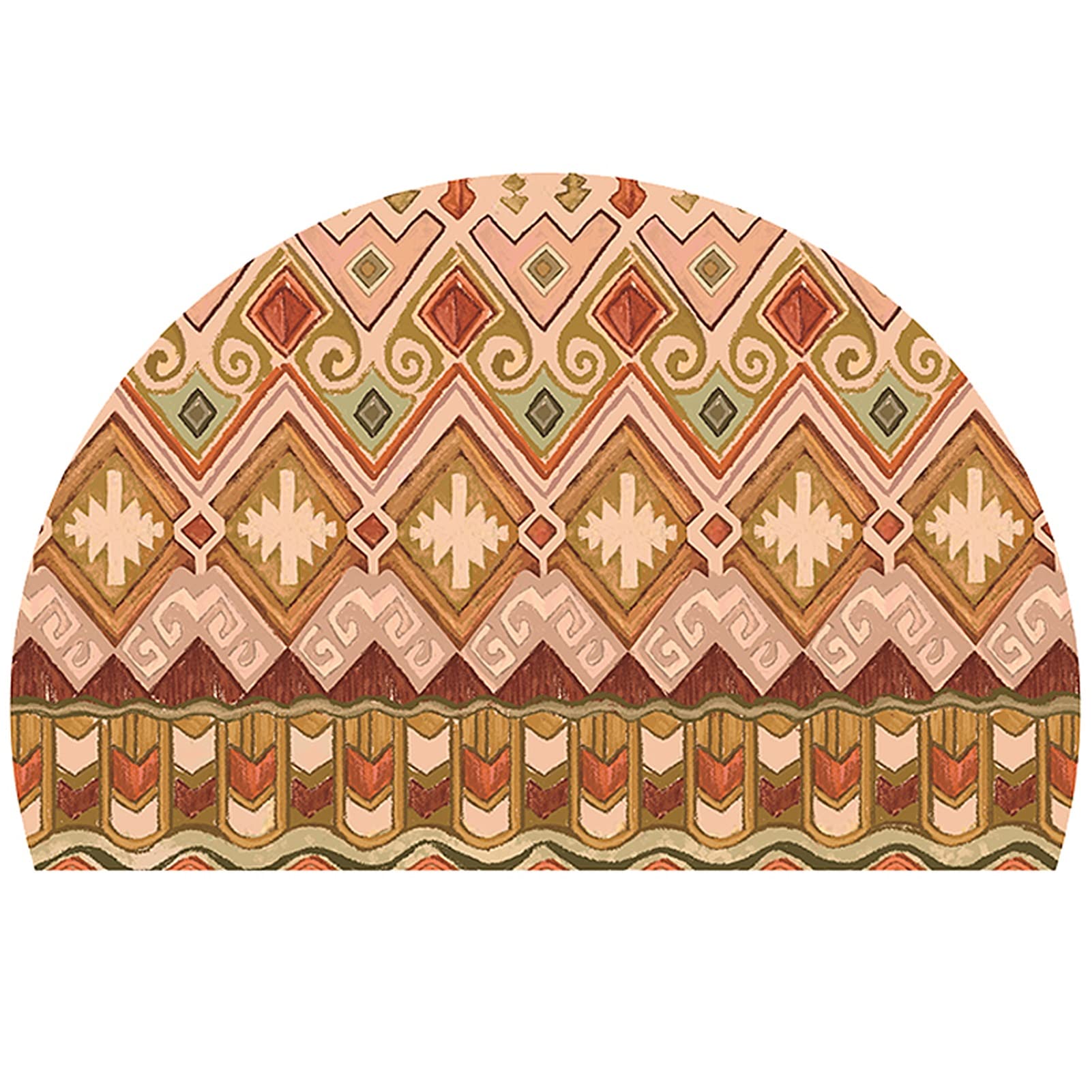 Paillasson demi-rond géométrique style marocain antidérapant en taille 80x120cm