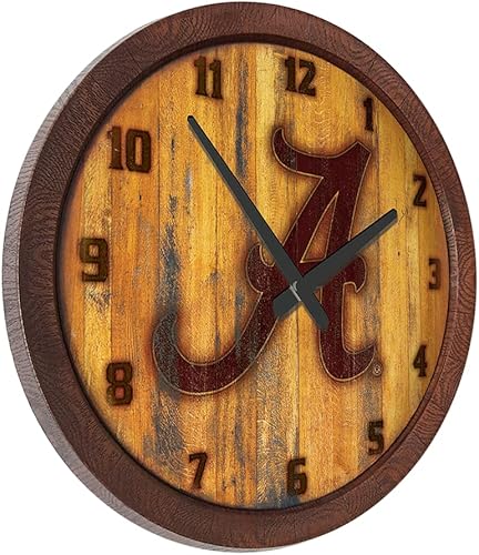 Miniatura 346 de The Fan-Brand NCAA Oklahoma Sooners: Faux Barrel Top Wall Clock Sports Team Bar Sign Décor - Home Man Cave, Party Decoration - Made On Demand
