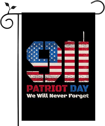 Nepnuser Bandera de jardín del Día del Patriota con texto en inglés "We will Never Forget 911", decoración de bandera de doble cara para patio al
