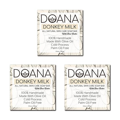Barra de jabón de leche de burro, ahora con manteca de karité, con aceite de oliva y aceite de coco, sin aceite de palma (paquete de 3)