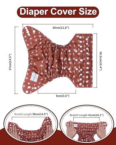 Miniatura 51 de babygoal Fundas de pañales de tela, paquete de 6 con bolsa húmeda para pañales ajustados y prepliegues con refuerzos dobles, ajustables y