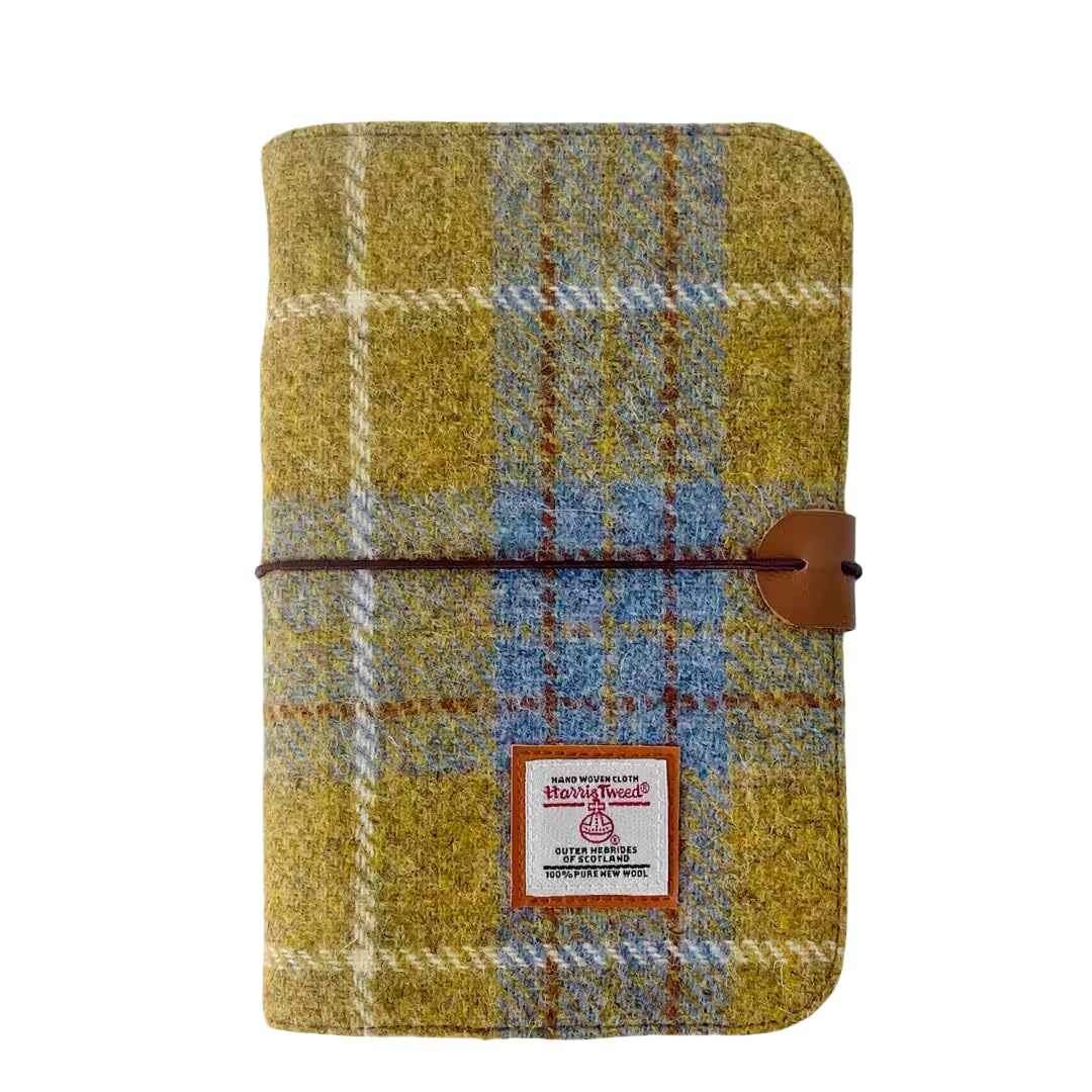Harris Tweed A6 Notebook Binder,Wool Fabric Refillable A6 Binder,6 Ring Planner with A6 Refill Papers,Pen Loop A6 Size Notebook Journals for Writing (Yellow Plaid)
