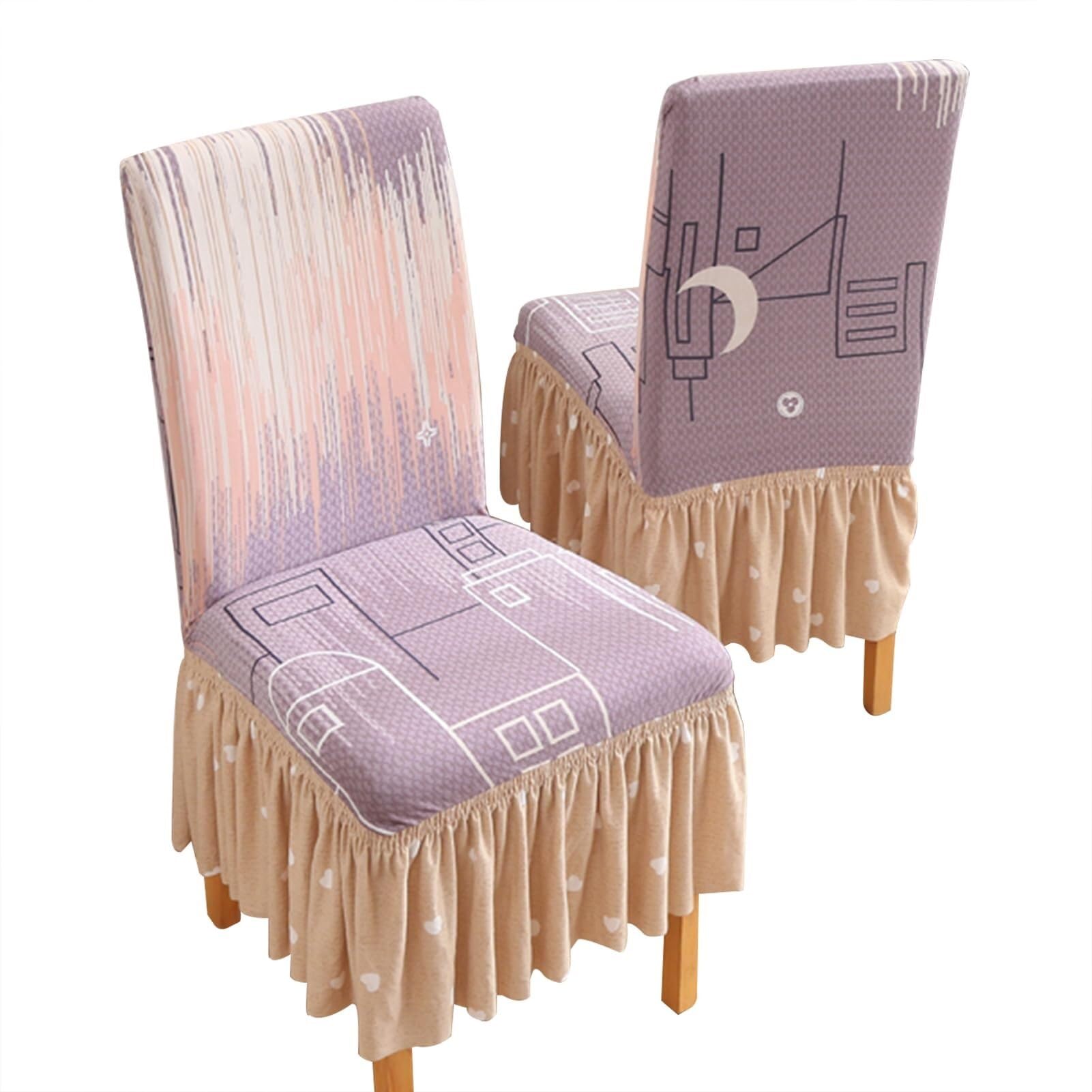 NMVAWIPT Dining Chair Covers With Skirt, Stretch Milk Silk Slipcovers, Full Protection, Fits Most Dining/Kitchen Chairs(3,2Pcs)