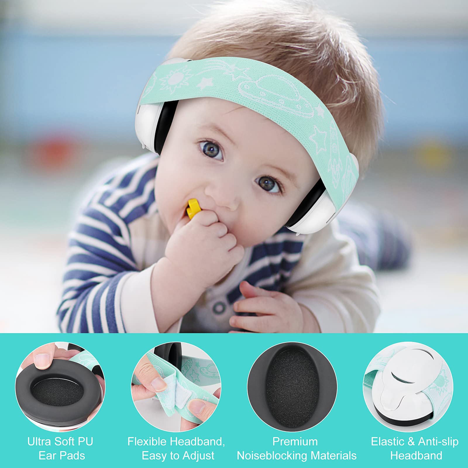 Baby Ear Defenders e protezioni, protezioni per le orecchie dei bambini con morbido cuscino regolabile paraorecchie a cancellazione di rumore per bambini compresa tra 3 mesi e 2 anni 25dB NNR