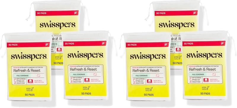 Swisspers Discos de Algodão para Limpeza Facial, 100% algodão, 50 unidades — Pacote com 6