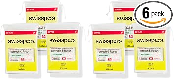 Swisspers Refresh and Reset Facial Cleansing Cotton Pads-100% Natural Fiber, Ultra-Soft Beauty Essentials for Women & Men-Cruelty-Free, Paraben-Free Skincare Application Squares 50 Count Pack of 6